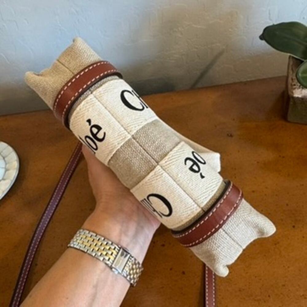 Chloe Mini Woody Tote White & Brown Linen Canvas Pre-Owned | Retail $880 - Picture 6 of 10